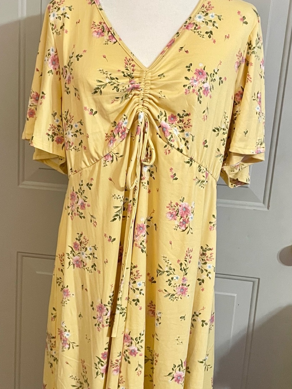 NWOT P.S. Kate Yellow Floral Ruched Front Midi Dress Size 1x